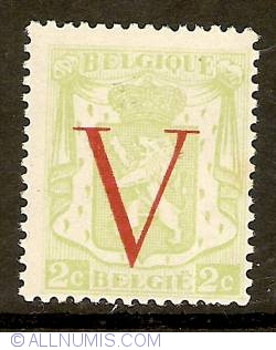 2 Centimes with red V overprint 1944