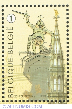 Image #1 of "1" 2011 - Brussels Grand Place: Vârful Turnului Primăriei + Sfântul Mihail