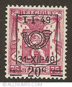 20 Centimes overprint on 75 Centimes 1949