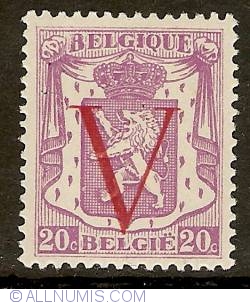 20 Centimes with red V overprint 1944