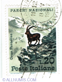 20 Lire 1967 - Alpine Ibex (Capra ibex), Mountains in the Gran Paradiso
