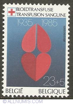 Image #1 of 23 + 5 Francs 1985 - Red Cross - Blood Transfusion