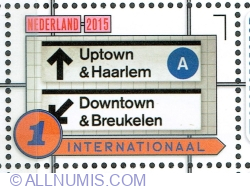 1 International 2015 - Semne de metrou din NYC cu ortografii olandeze pentru Harlem și Brooklyn
