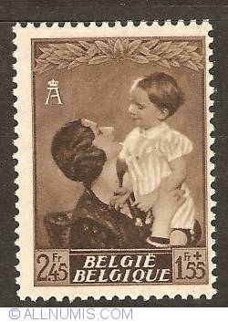 2,45 + 1,55 Francs 1937 - Queen Astrid with Prince Baudouin