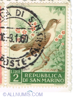 Image #1 of 2 Lire 1960 - Common Nightingale (Luscinia megarhynchos)