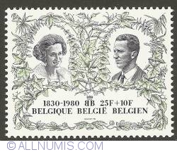 25 + 10 Francs 1980 - 150th Anniversary of Belgium - Queen Fabiola and King Baudouin