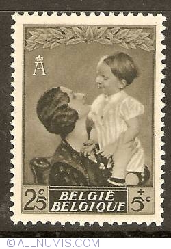 Image #1 of 25 + 5 Centimes 1937 - Queen Astrid with Prince Baudouin