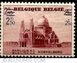 2,50+2,50 Francs overprint 2,45+2,45 Francs 1938 - Basilica of the Holy Heart at Koekelberg
