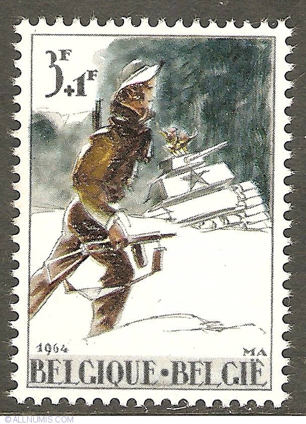 3 + 1 Francs 1964 - Battle of Bastogne, Military - Belgium - Stamp - 12158