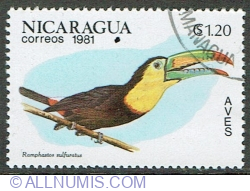 Image #1 of 1.20 Cordoba 1981 - Keel-billed Toucan (Ramphastos sulfuratus)