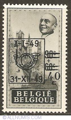 Image #1 of 40 Centimes 1949 - 3 Towers of Ghent overprint on 90 Centimes