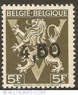 4,50 overprint 1946 on 5 Francs BELGIE-BELGIQUE