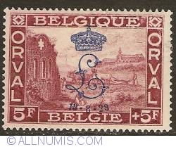 Image #1 of 5 + 5 Francs 1929 - Orval Abbey with overprint "Crowned L" - Ruins