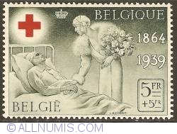 Image #1 of 5 + 5 Francs 1939 - Queen Elisabeth visiting a patient