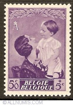 Image #1 of 50 + 5 Centimes 1937 - Queen Astrid with Prince Baudouin