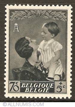 Image #1 of 70 + 5 Centimes 1937 - Queen Astrid with Prince Baudouin