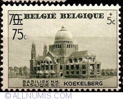 Image #1 of 75 centimes overprint over 70c+5c  1938 -  Basilica of the Holy Heart at Koekelberg