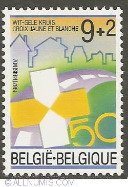 Image #1 of 9 + 2 Francs 1987 - 50th Anniversary of  Wit-Gele Kruis (White-Yellow Cross)