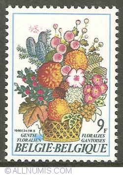 9 Francs 1980 - Floralies of Ghent - Autumn Flowers